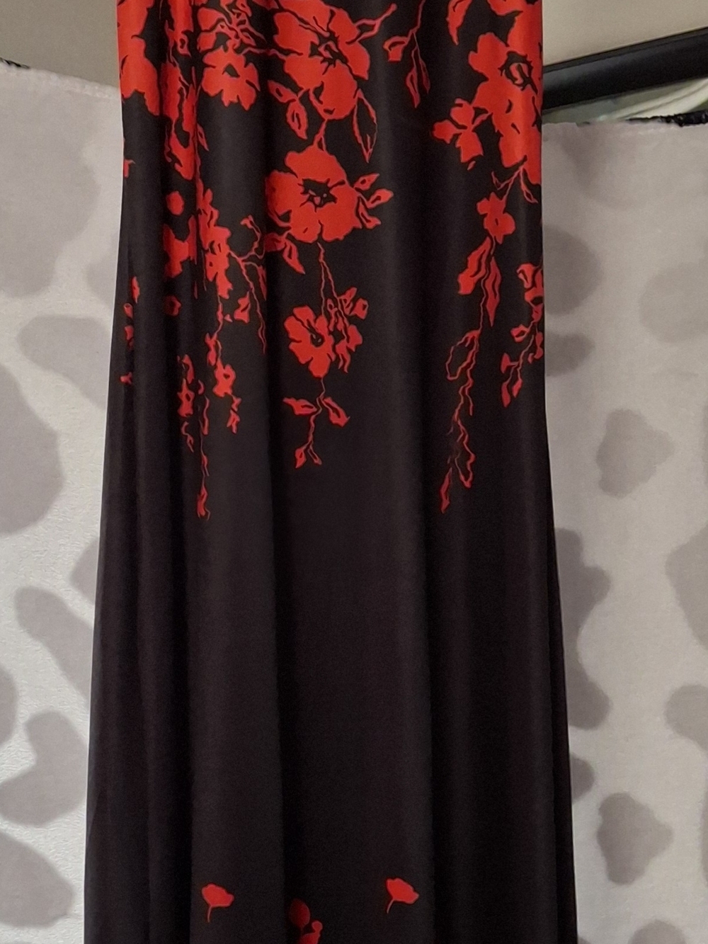 Black Maxi Dress with Red Floral Print